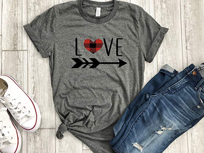 Buffalo Plaid shirt Valentines day holiday womens love shirt arrow tee gift for her