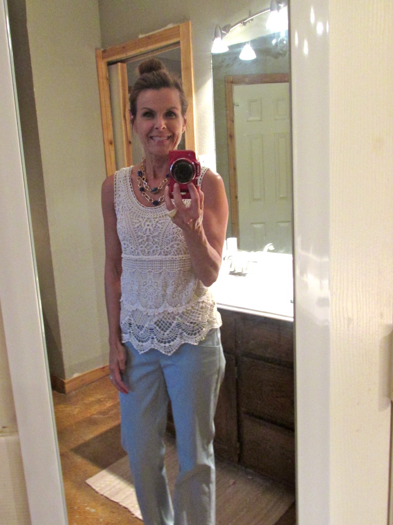 Blue trousers w/crochet top