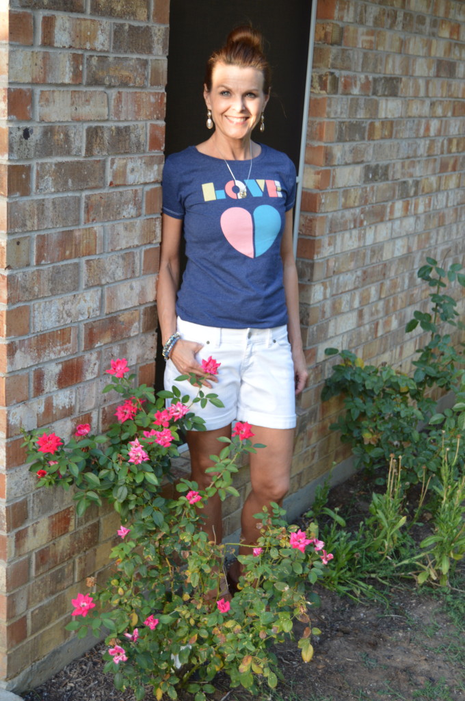 White denim shorts & love graphic tee