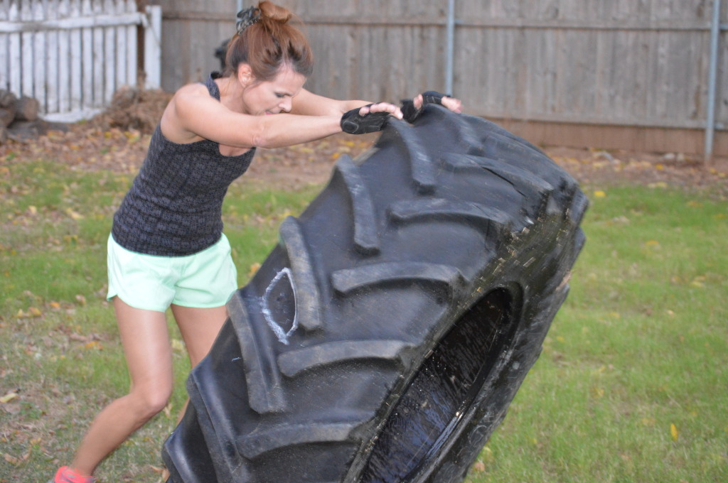 flipping a tractor tire - core & leg strength