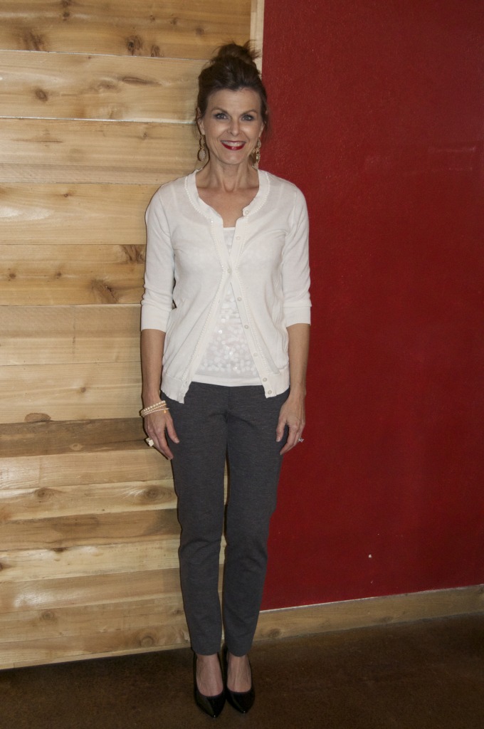 DATE NIGHT OUTFIT~Skinny jeans jeans, sparkly sweater (subbed w/sparked cami + cardi) + heels