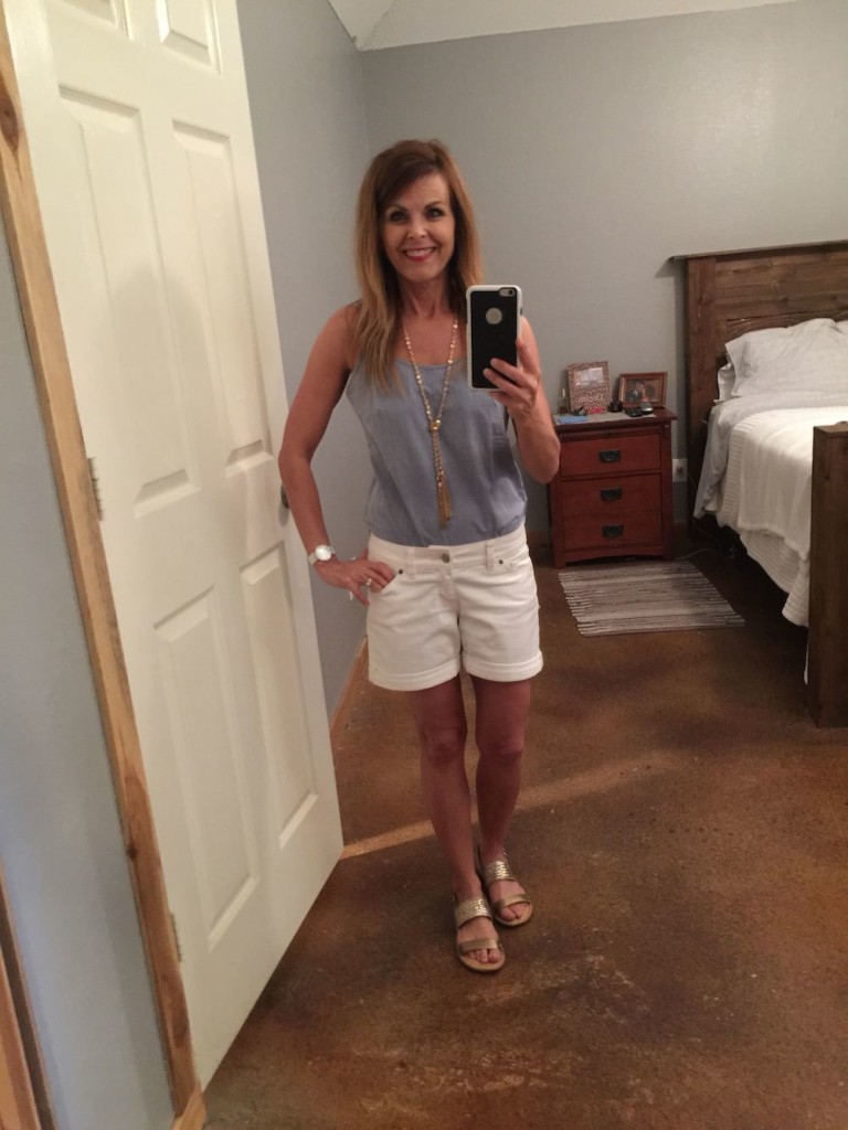 white & chambray tucked