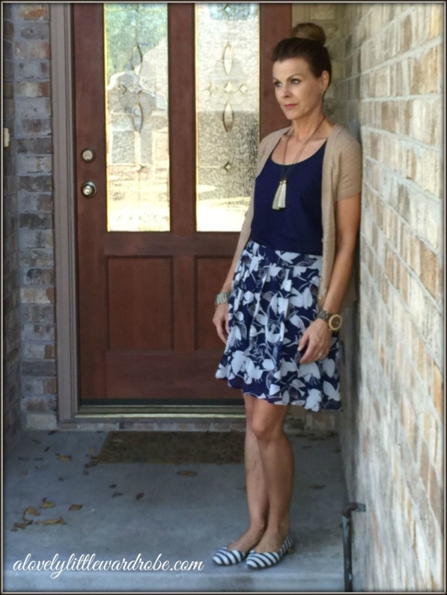 navy skirt+tank+cardi