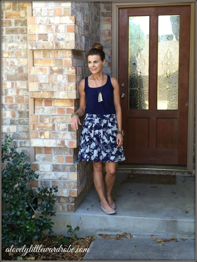 skirt+navy tank