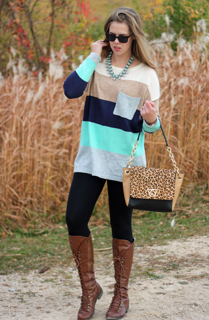 mint-striped-sweater-tunic-black-leggings-brown-lace-up-boots-2