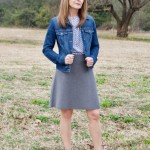 grey skirt + denim jacket